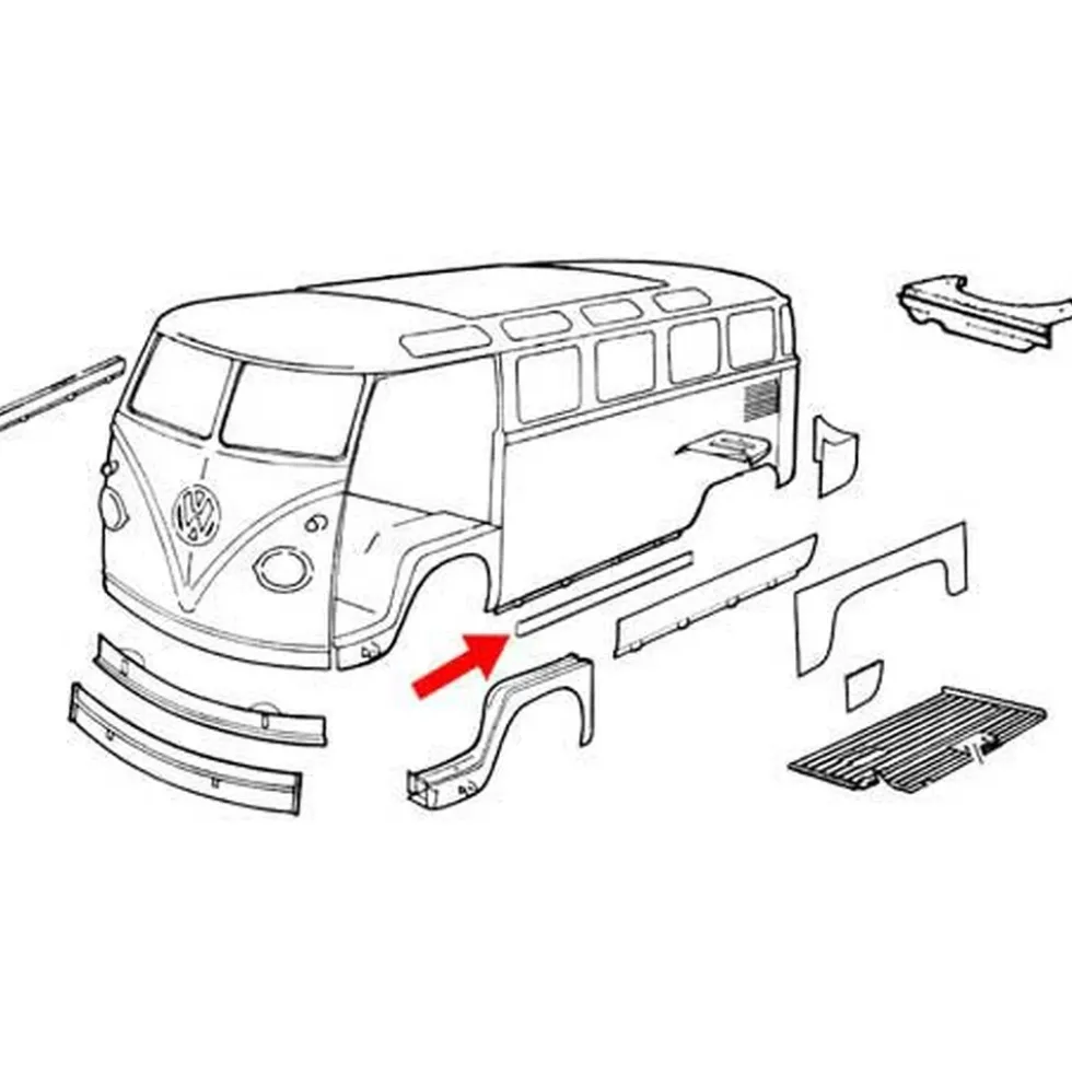Bas de caisse latéral gauche pour VOLKSWAGEN Combi Bay Window (08/1967-07/1979)