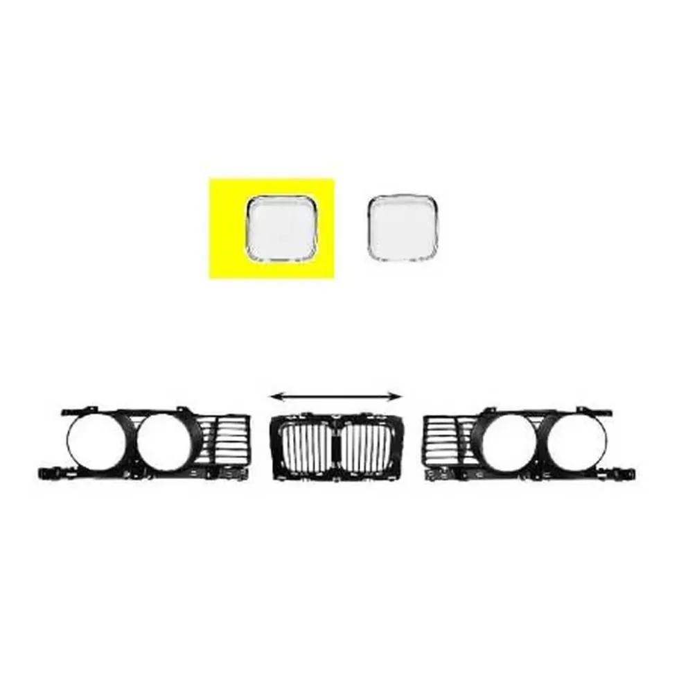 Cadre chromé droit sur grille de calandre étroite largeur 37cm pour BMW Série 5 E34 Berline et Touring phase 1 (-03/1994) - côté passager