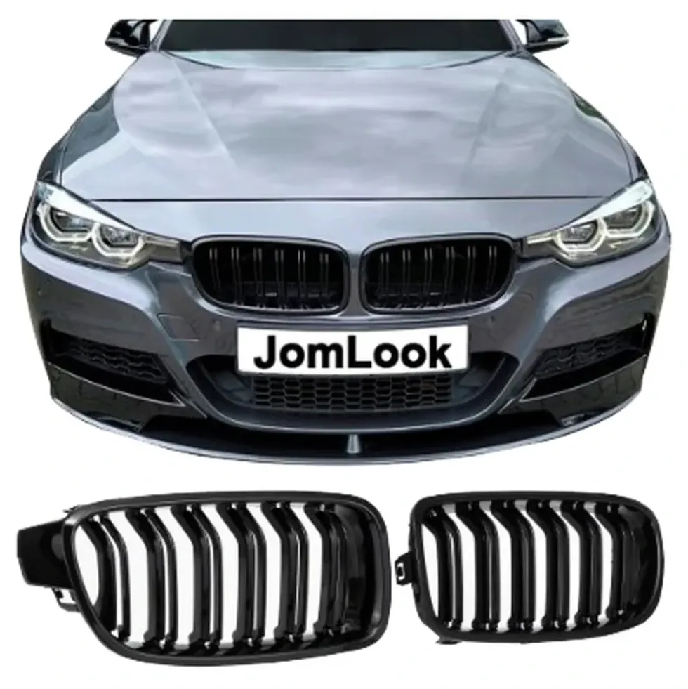 Calandre double nervure noir brillant pour Bmw Série 3 F30 Berline et F31 Touring (07/2011-05/2019)