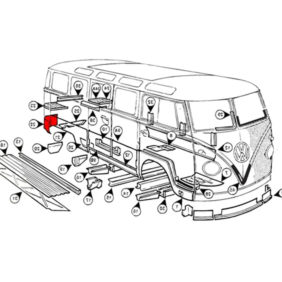 Coin d'aile arrière droit pour VOLKSWAGEN Combi Split (-07/1967)