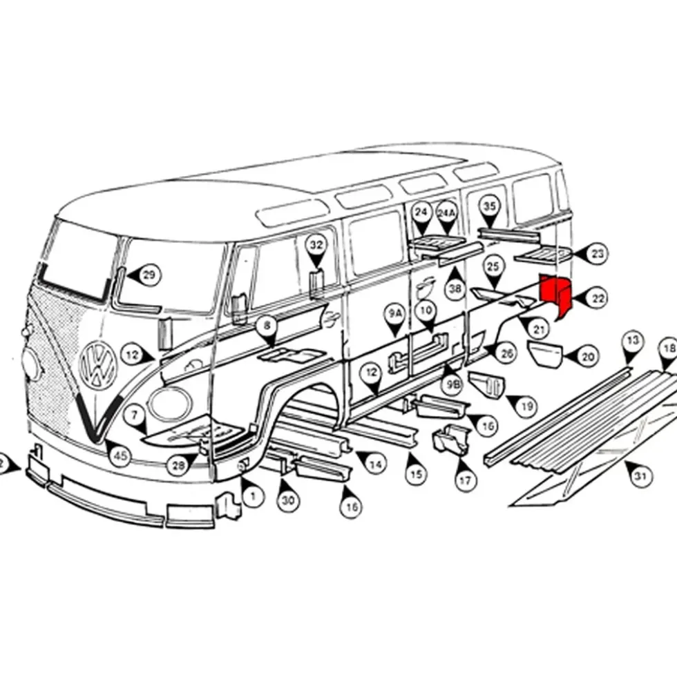 Coin d'aile arrière gauche pour VOLKSWAGEN Combi Split (-07/1967)