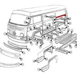 Couvre rail de porte coulissante coté gauche pour VOLKSWAGEN Combi Bay Window (08/1967-07/1979)
