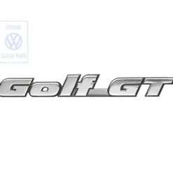Emblème adhésif GOLF GT chromé sur fond noir pour face arrière ou hayon de VW Golf 3 Berline et Variant GT (11/1991-08/1998)