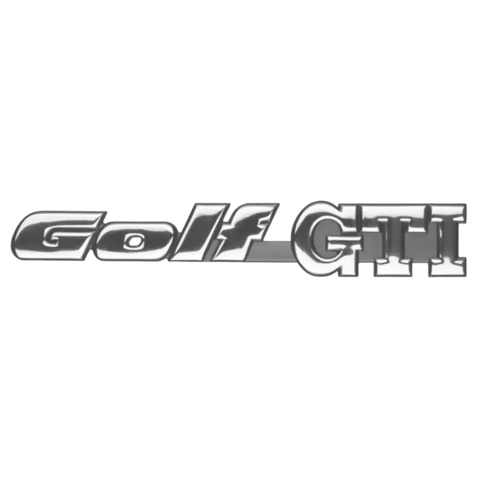 Emblème adhésif GOLF GTI chromé sur fond noir pour face arrière de VW Golf 3 GTI 8S (09/1991-06/1995)