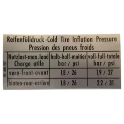 Etiquette de pression des pneus pour Volkswagen Golf 1 Cabriolet (1979-1992)