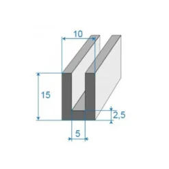 Joint de calage noir en forme de U - 10 x 15 mm
