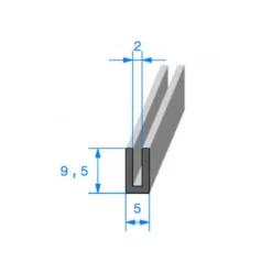 Joint de calage noir en forme de U - 5 x 9,5 mm