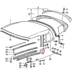 Joint intérieur supérieur droit de capote pour Porsche 911 type G et 964 cabriolet (1986-1994)