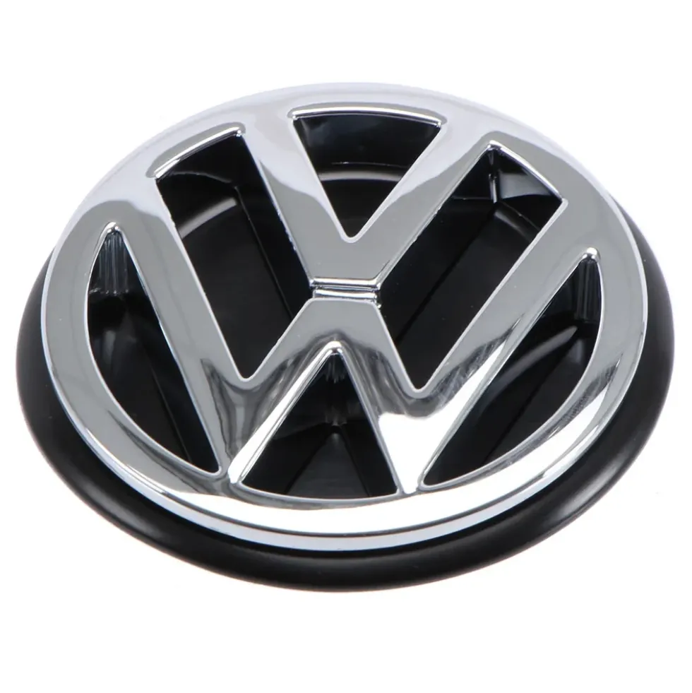 Logo VW chromé sur fond noir de centre de face arrière ou de coffre pour VW Corrado Passat B3 et Polo 2F (02/1988-07/1995)