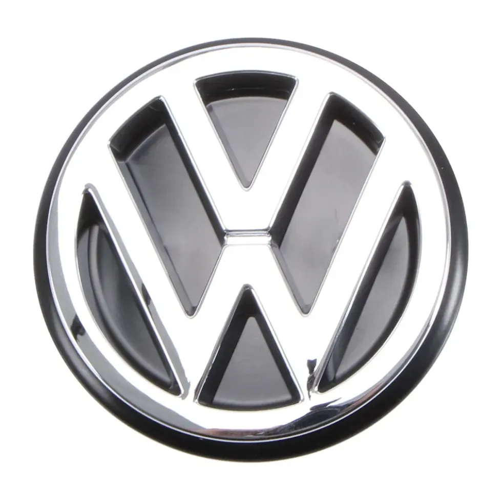Logo VW chromé sur fond noir de centre de face arrière ou de coffre pour VW Corrado Passat B3 et Polo 2F (02/1988-07/1995)