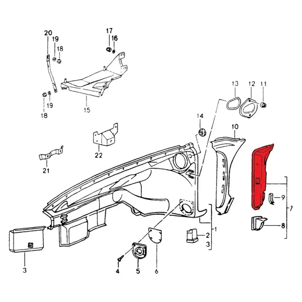 Montant de porte DANSK pour Porsche 911 type 964 (1989-1994) - côté gauche