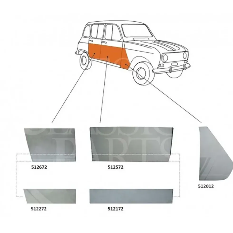 Panneau latéral avant droit pour Renault 4 (10/1961-01/1994)