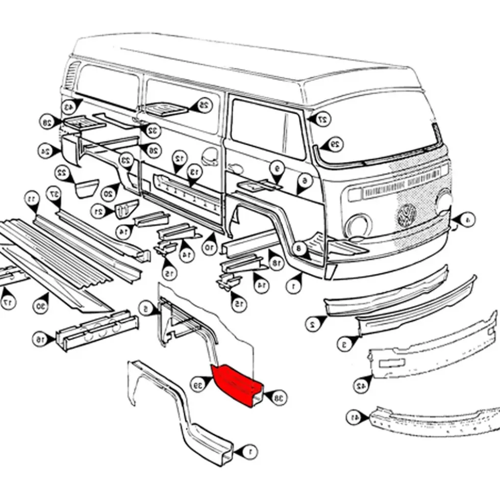 Tôle extérieure de marche avant droite pour VOLKSWAGEN Combi Bay Window (08/1967-07/1972)
