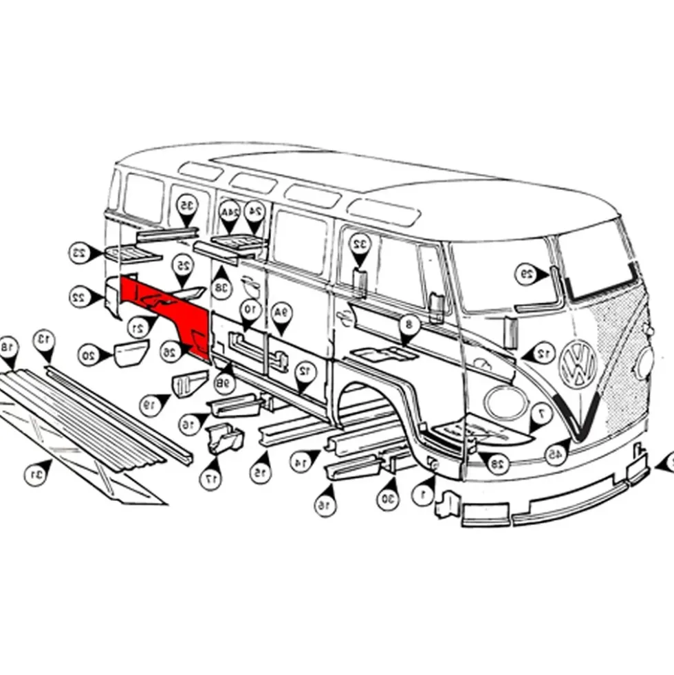 Tôle extérieure de réparation d'aile arrière droite pour VOLKSWAGEN Combi Split (08/1962-07/1967)