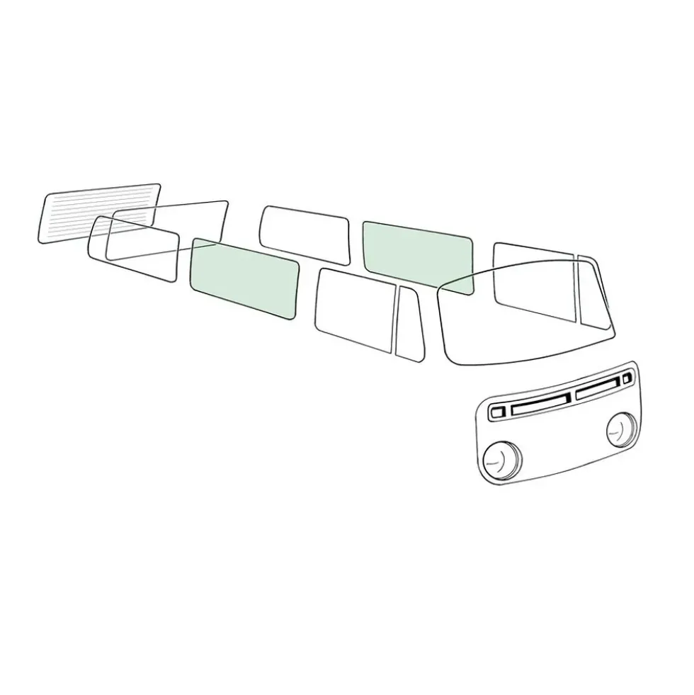 Vitre latérale centrale teintée verte pour VOLKSWAGEN Combi Bay Window (08/1967-07/1979)